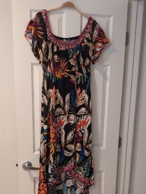 Black Maxi Dress with Multicolor Tropical Leaf Print NWOT